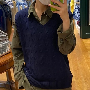 麻花复古老钱风V领套头无袖 妞妞家秋季 经典 男女同款 毛衣8605 新品