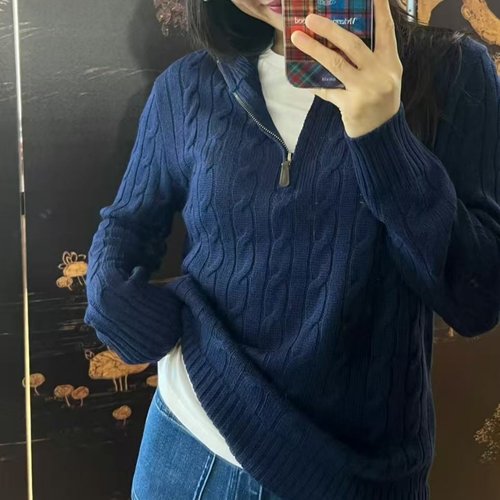 妞妞家秋冬款女士复古麻花老钱风经典羊毛羊绒粗针长袖毛衣8597