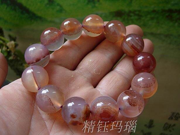 正品巴西玉髓手珠/圆珠手链/16m /纯天然精美朱砂纹理 男士礼物