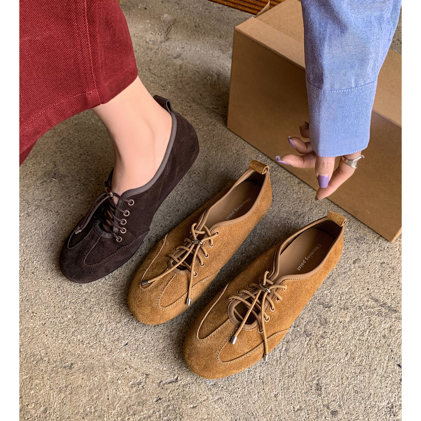 J  牛翻皮 系带~芭蕾舞鞋平底鞋单鞋大码34-42 德训,女鞋,棉鞋,淘宝优惠券,粉丝福利购,淘宝优惠卷