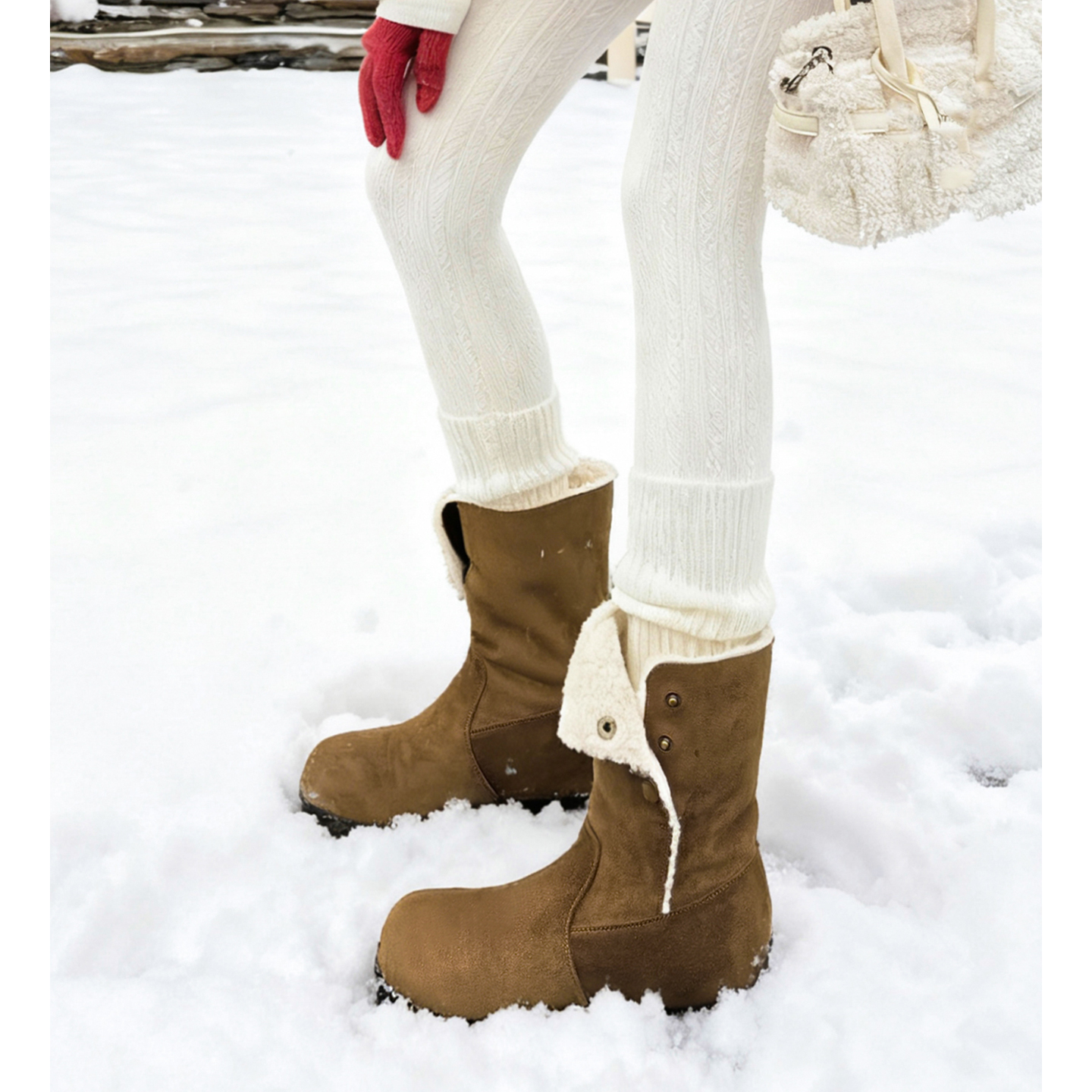 2025年冬季新款欧美风保暖加厚机车内增高短靴防滑牛筋底雪地女靴