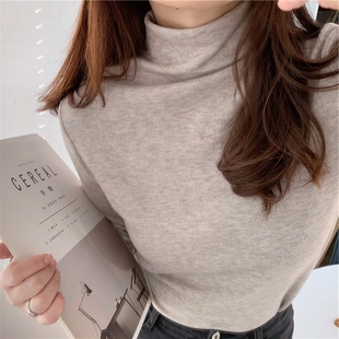 大码女装磨毛加绒加厚保暖半高领打底衫胖mm秋冬百搭长袖T恤上衣