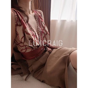 背心上衣 LUXCRAIG法式 吊带内搭性感外穿高级配色丝巾印花包裹式