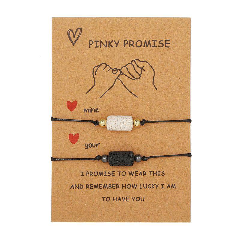 黑白pinky 创意情侣手链 火山石欧美编织卡片手串个性手链promise