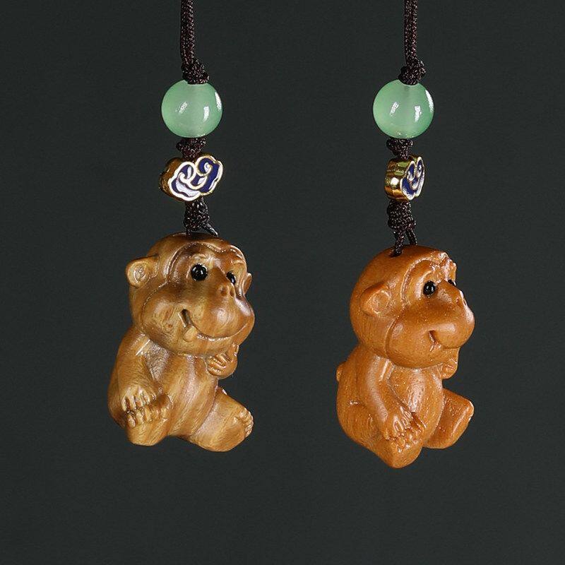 卡通封侯猴马上木雕挂饰手机链挂件绿檀网红生肖小猴子汽车钥匙扣