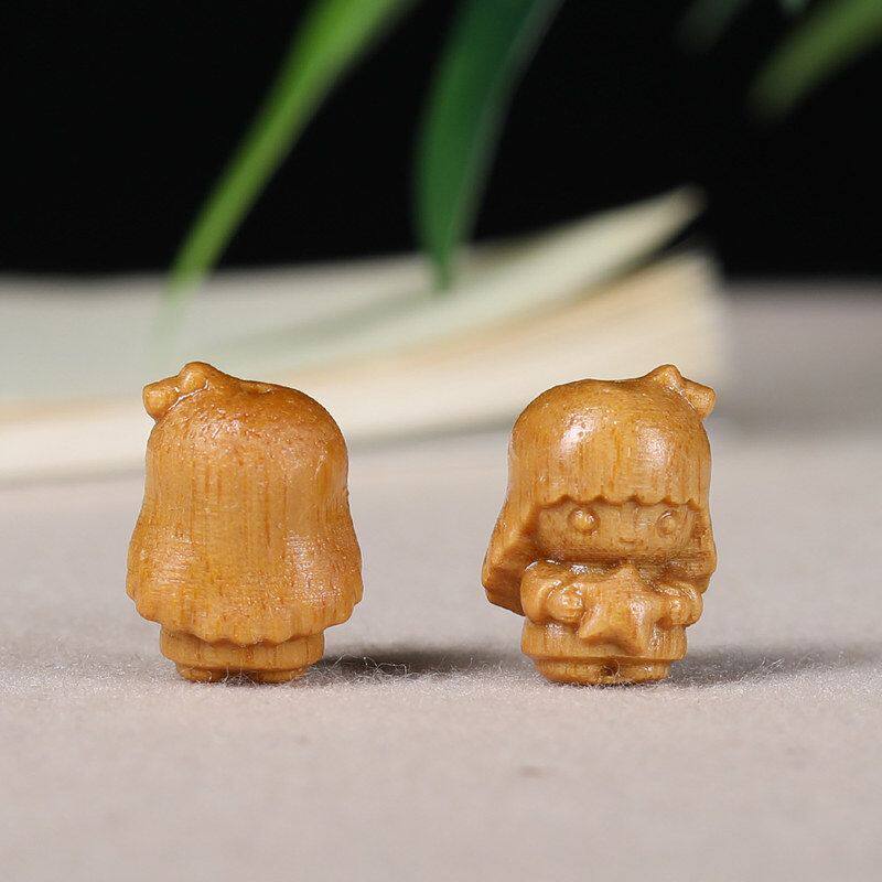 手链配件雕刻吊坠檀木钥匙扣双子星小女孩手机链新品卡通diy配饰