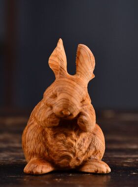 饰品崖柏家居木雕小爱萌小白兔