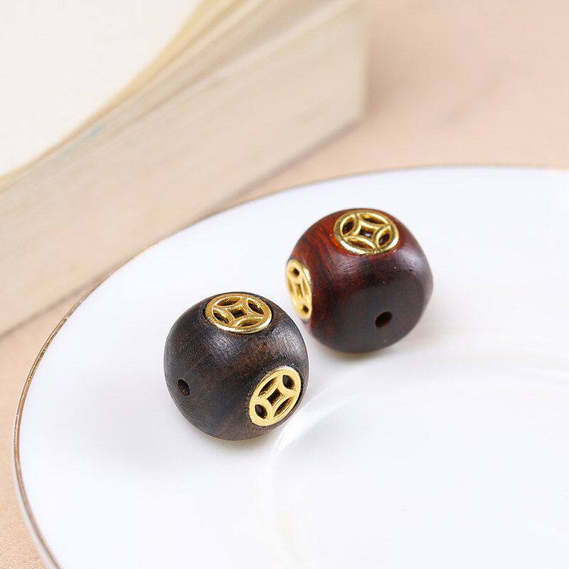 骰子隔珠配饰沉香散DIY紫檀珠饰品文玩镶嵌四方铜钱佛珠手链来财