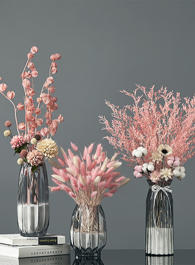 棉花兔尾情人草桌子摆件干花花束装饰摆件花瓶客厅摆设大束真花枝