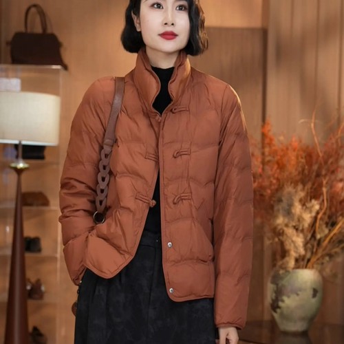 文艺90白鸭绒短款立领薄款羽绒服