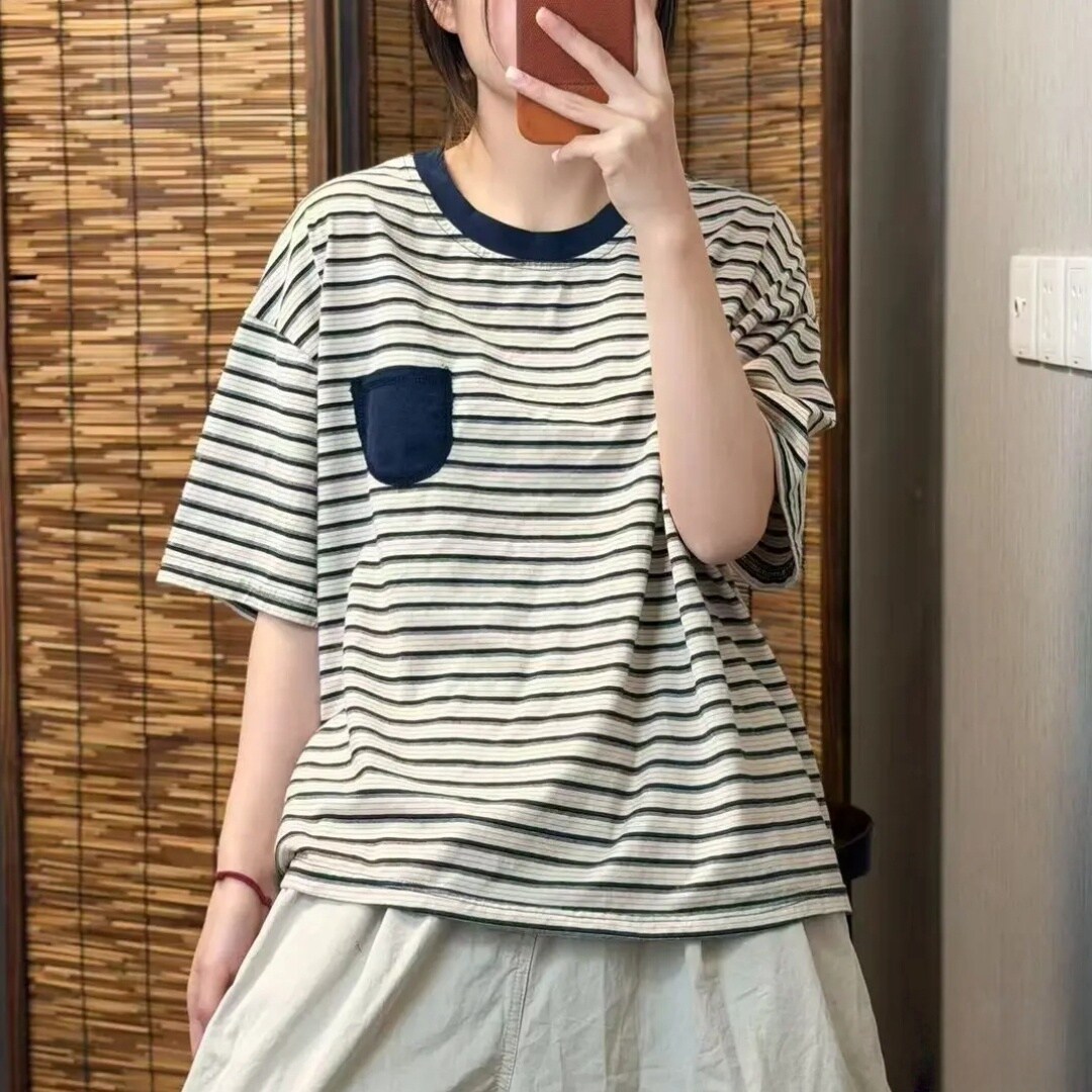 经典条纹圆领纯棉T短袖休闲百搭宽松2026夏季新款女款短袖上衣