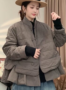 2026冬季新款设计款小众轻奢立领裙摆荷叶边轻薄女士棉服棉衣外套