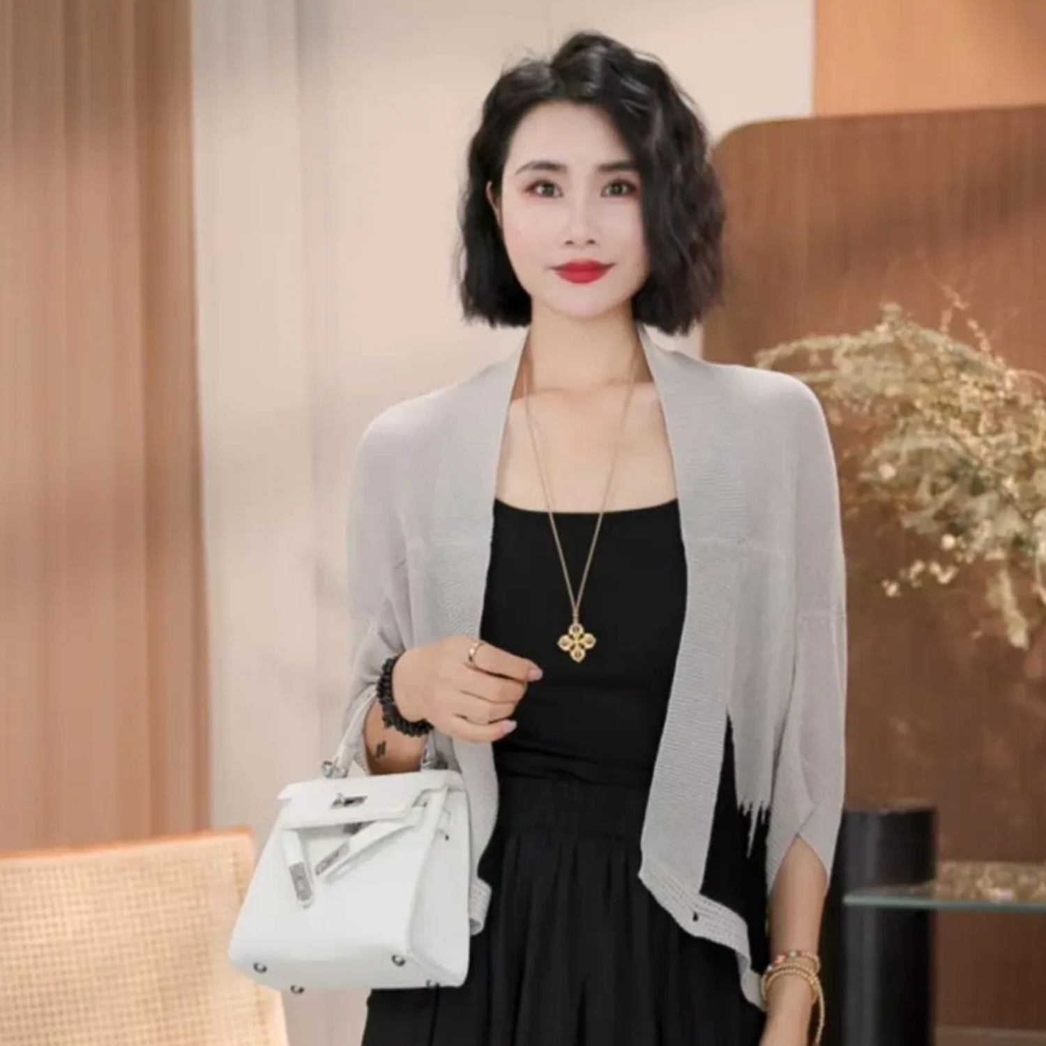 2025夏季轻薄亚麻拼色防晒两穿中袖开衫女减龄百搭气质上衣