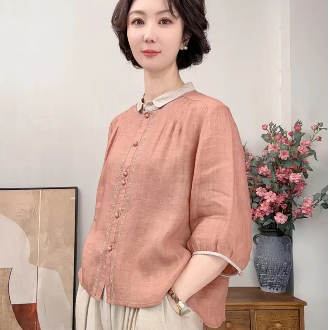 苎麻衬衫女2026新款夏季薄款高级感轻奢减龄洋气五分袖上衣女
