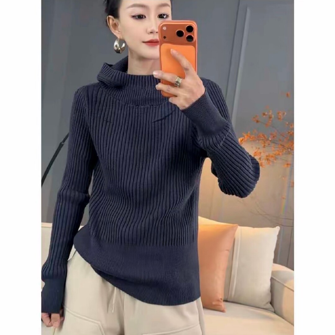 3042休闲网红同款简约百搭显瘦百搭时尚连帽打底针织衫女士