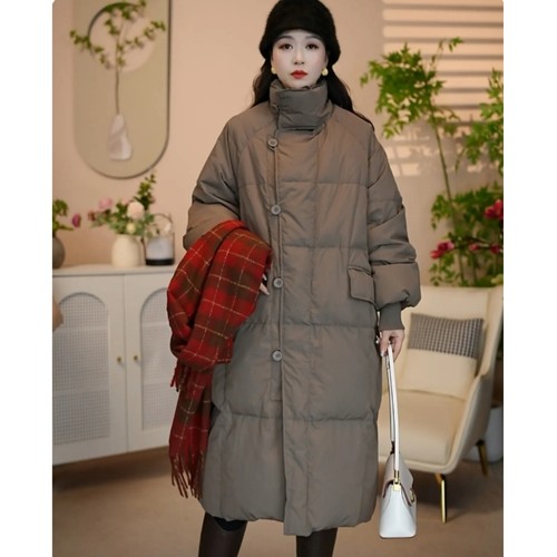 休闲白鸭绒长款立领加厚羽绒服