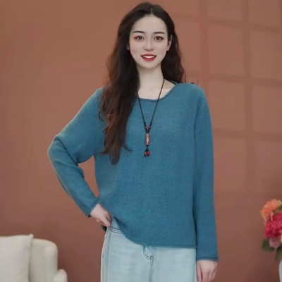 MY197棉线2026春秋女款时尚气质长袖休闲百搭显瘦花色宽松针织衫