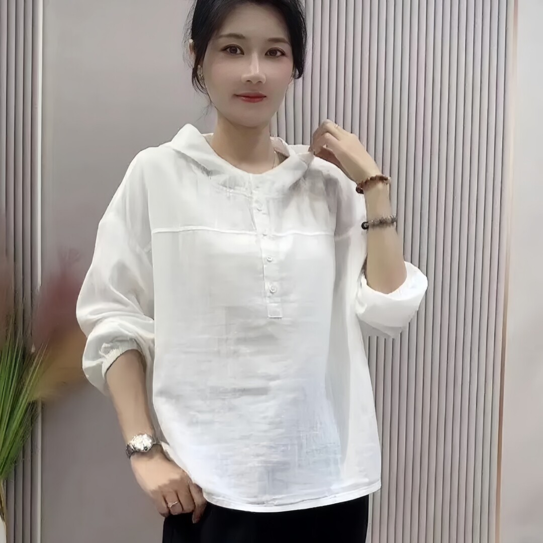 春秋休闲文艺连帽双层棉纱宽松休闲百搭时尚纯色长袖衬衫女新款