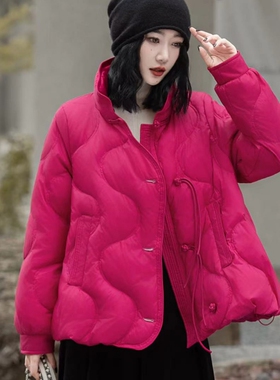 【过年新衣】国风盘扣羽绒服女冬季2024新款宽松立领白鸭绒外套