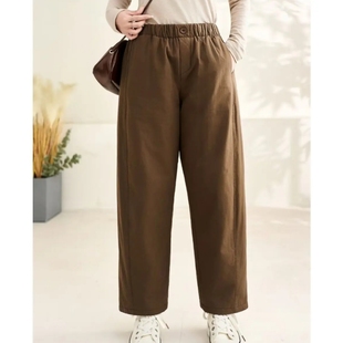 2025秋冬纯棉松紧腰夹棉纯色百搭保暖宽松直筒棉裤 棉裤 夹棉