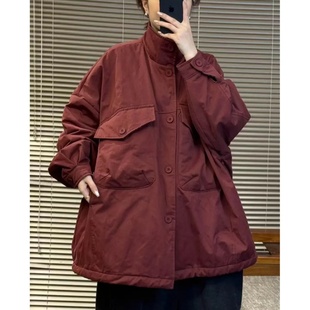 小立领大口袋休闲韩版时尚减龄女士棉服2025冬季新款中长款外套
