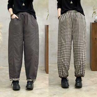 夹棉休闲百搭撞色拼接保暖不臃肿高腰精致直筒棉裤 2025冬季 新款