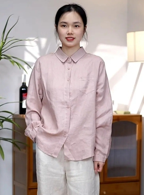 2026春秋100亚麻新款文艺休闲复古宽松百搭亚麻长袖衬衫女7133