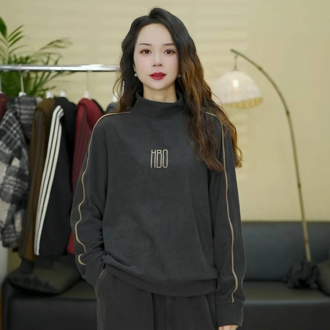 冬季新款双面澳绒设计经典百搭休闲卫衣打底衫2024冬季保暖舒适