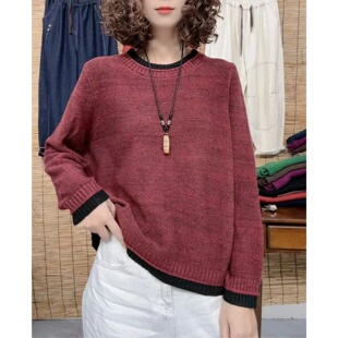 2025秋冬新款 棉线针织毛衣9866 款 半高领网红圆领撞色休闲百搭时尚