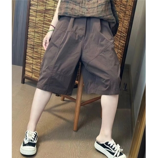 新款 百搭简约休闲短裤 2025夏季 宽松时尚 外穿全棉纯色女中裤 休闲裤