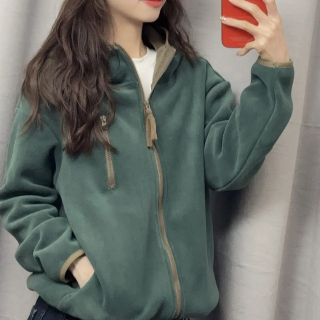7902太谷休闲时尚简约百搭连帽拉链宽松撞色加绒卫衣开衫秋冬