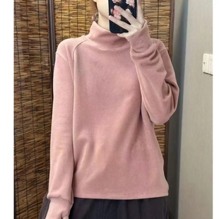 2024秋冬新品保暖简约百搭高领长袖双面绒卫衣打底上衣宽松显瘦