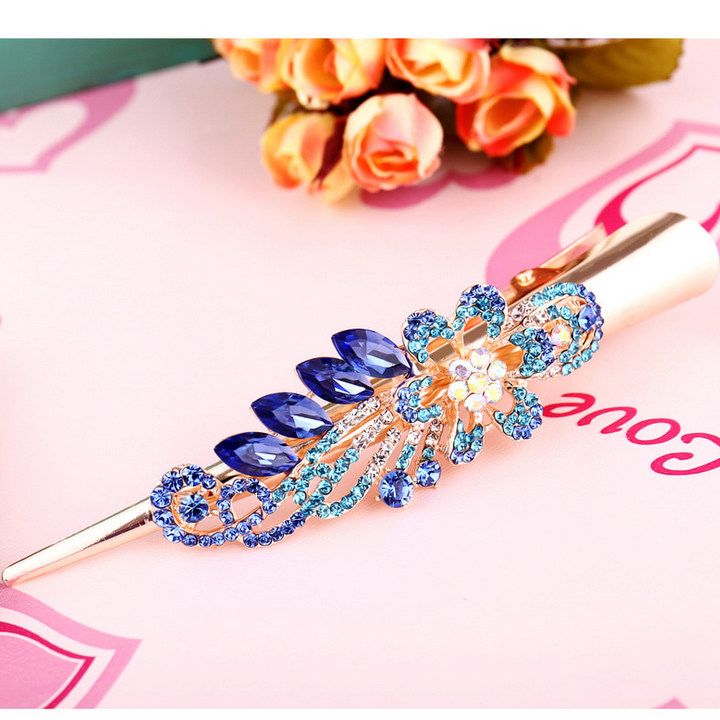 水钻牛角夹头饰大号盘发发卡头发夹子抓夹后脑勺一字夹鸭嘴夹精致