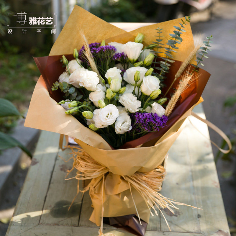 桔梗绣球海芋自然风混搭小清新花束杭州同城鲜花速递花店生日送花