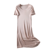 睡裙睡衣女宽松大码 春夏新款 高档真丝针织短袖 桑蚕丝打底吊带衬裙