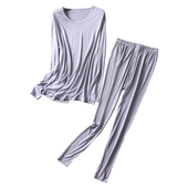 睡衣保暖套装 新款 桑蚕丝棉毛裤 圆领内衣套装 秋衣 真丝加棉男士