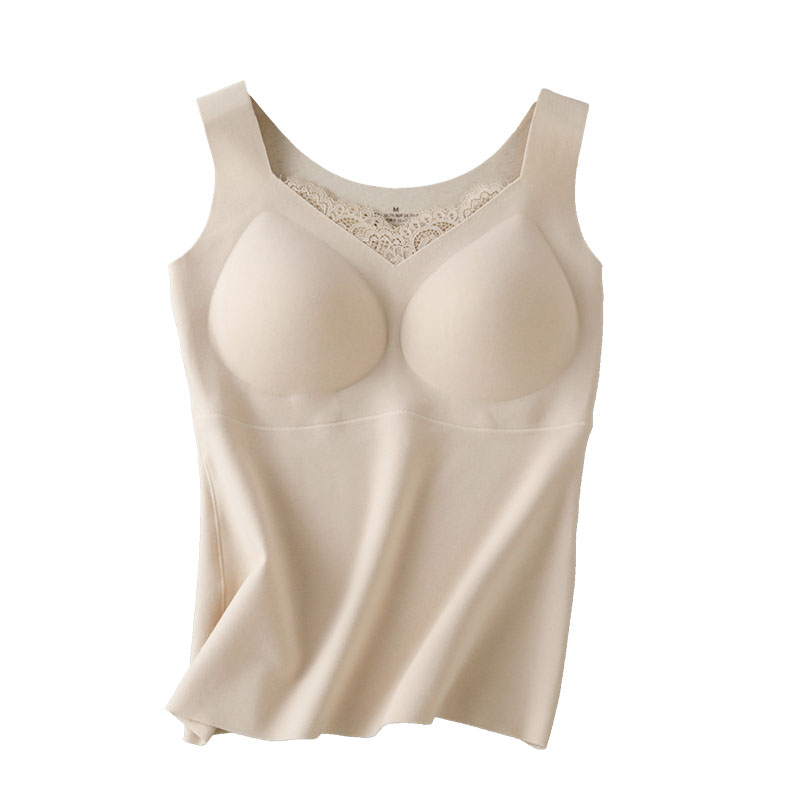 桑蚕丝免穿文胸一体保暖背心女