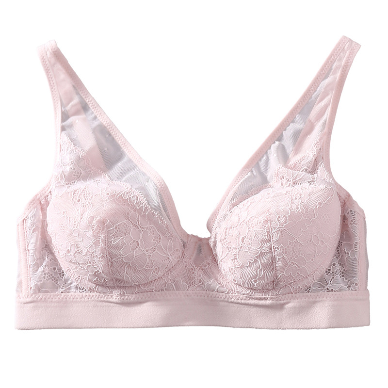 薄款真丝无钢圈聚拢蕾丝文胸 内里100%桑蚕丝 调整型侧收副乳内衣