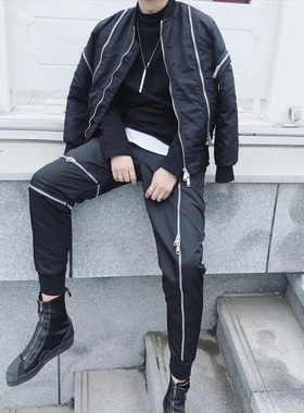网红新款多拉链发型师棉服夹克