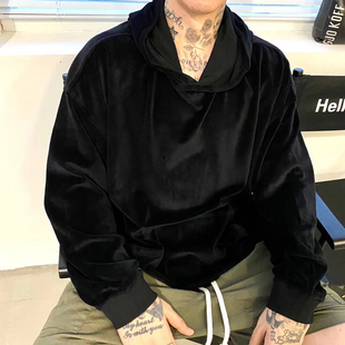 网红明星抖音同款 精神小伙发型师跳舞金丝绒连帽卫衣5020 春秋时尚