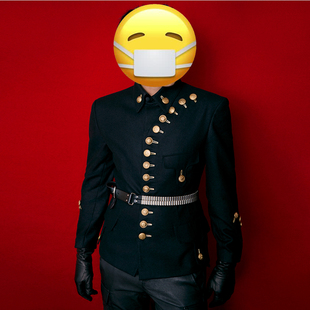 明星同款中国新说唱直播男团跳舞演出队服纽扣衬衫军阀西装9055