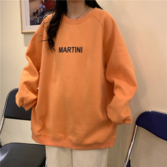 Official picture 250g David's letter print top loose round neck solid color versatile sweater female