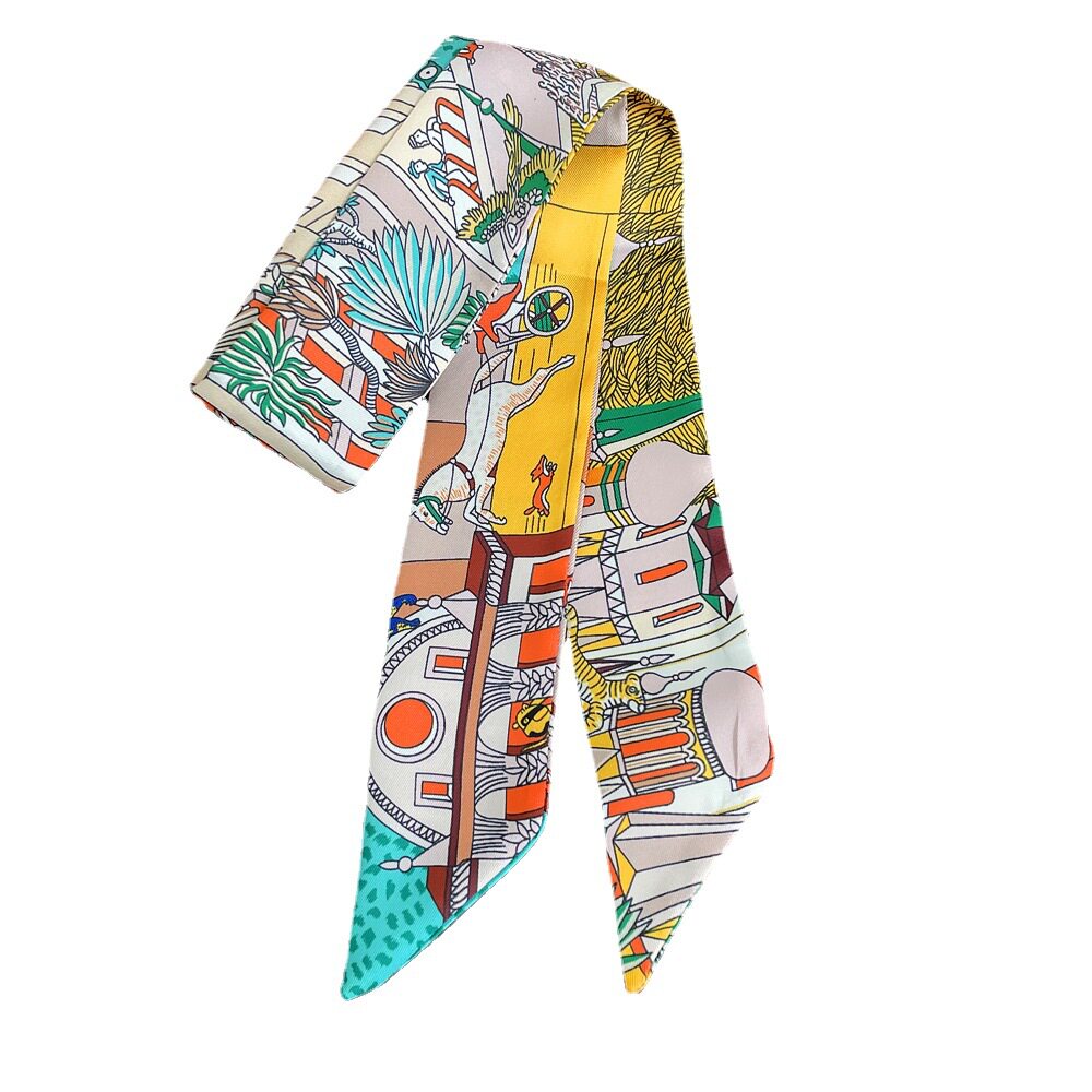 2023新款围巾动物之城 缠绑包包手柄小丝巾真丝斜纹绸细长条领巾