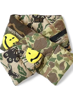 25AW KAPITAL 平田和宏 纯棉情侣保暖迷彩拼接笑脸刺绣围脖围巾