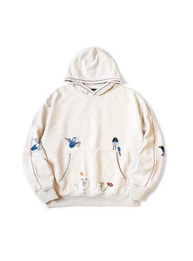 24AW KAPITAL 平田和宏 日系休闲花卉小鸟刺绣纯棉宽松连帽卫衣