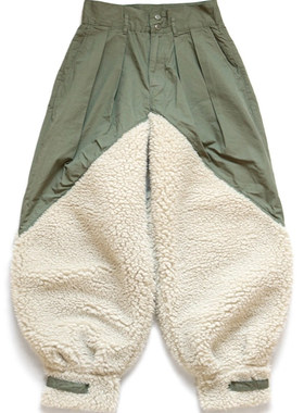 21AW KAPITAL 平田和宏 羊羔绒拼接阿美咔叽工装军事风休闲长裤