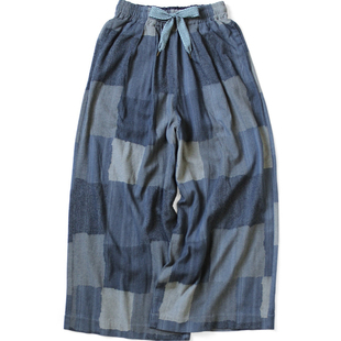 日系复古宽松百家布拼接印花松紧休闲长裤 平田和宏 KAPITAL 25AW