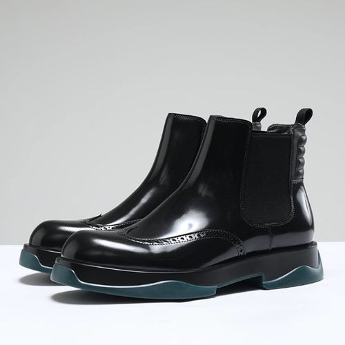 布洛克雕花马丁靴真皮男士靴一脚蹬个性短靴时装切尔西靴套筒单靴