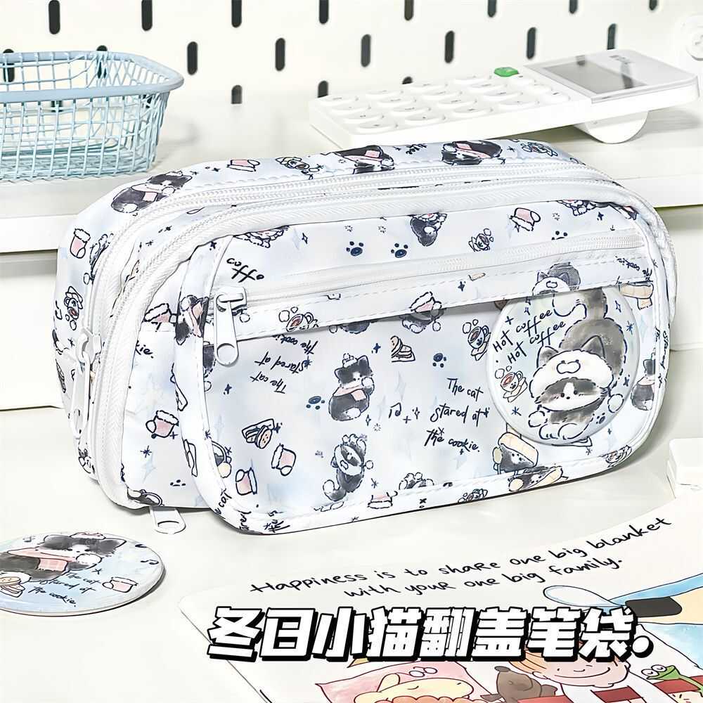 可爱小猫笔袋ins痛包笔袋高颜值女学生大容量印花图案铅笔文具盒