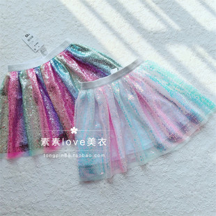 blingbling~三件包邮 出口澳洲 女童中小童2-9岁 彩色亮片半身裙